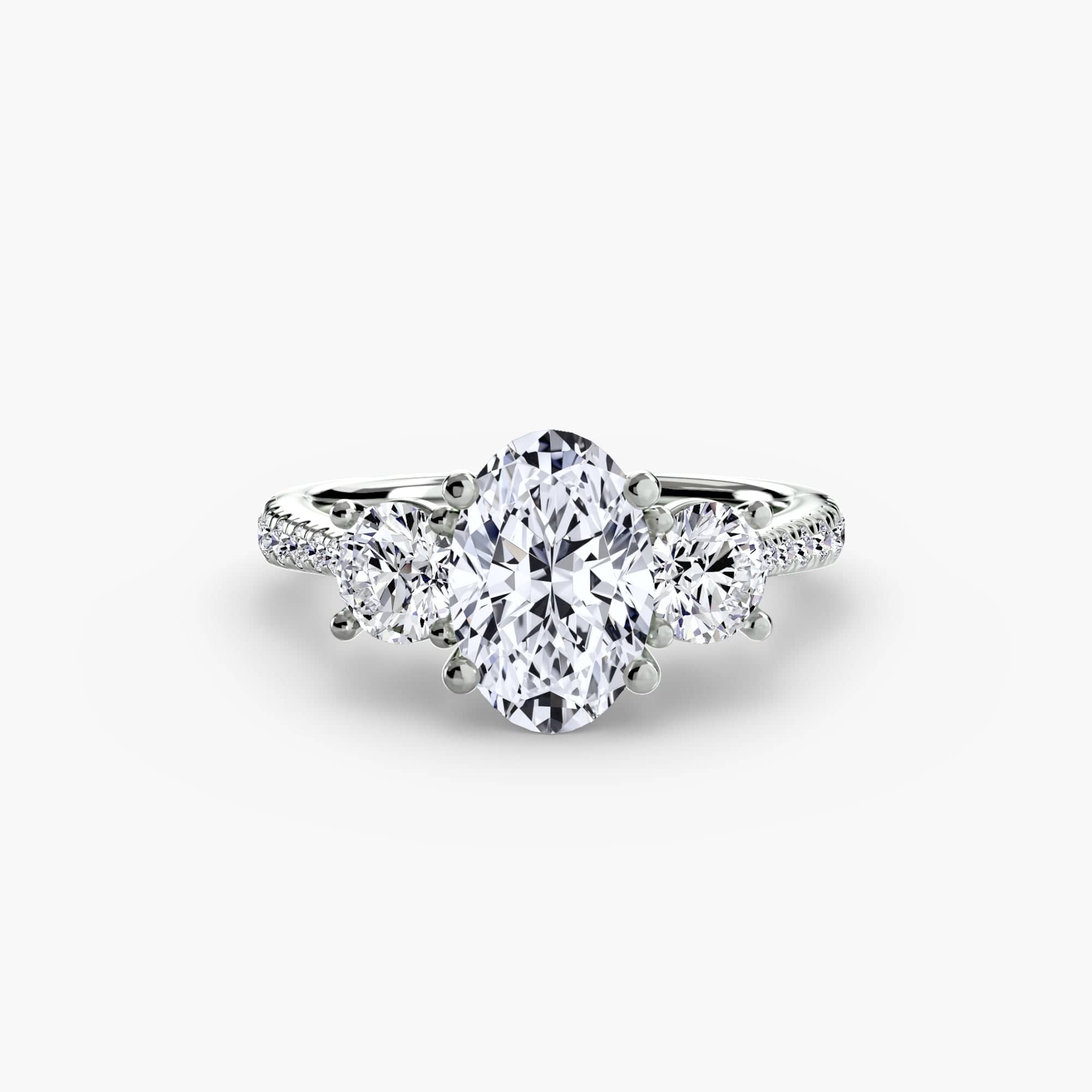 BW James Jewelers setting 9K White Gold / Oval Three-Stone with Pavé Band