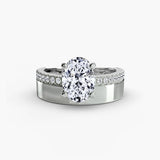 BW James Jewelers setting 9K White Gold / Oval Wide Band Solitaire with Pavé Band