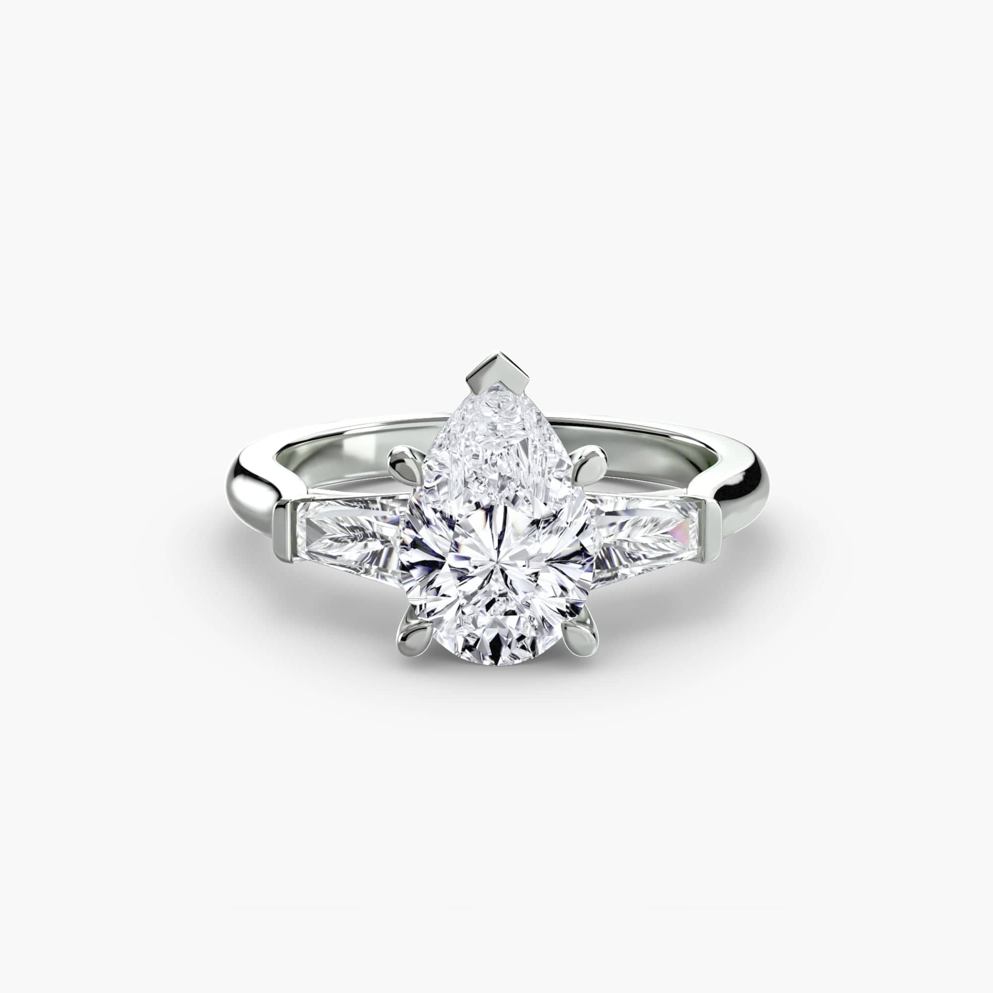 BW James Jewelers setting 9K White Gold / Pear Three-Stone Ring (Baguette Side Stones)