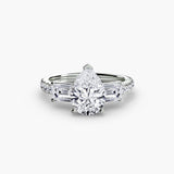 BW James Jewelers setting 9K White Gold / Pear Three-Stone Ring with Pavé Band 4