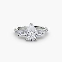 BW James Jewelers setting 9K White Gold / Pear Three-Stone Ring with Pavé Band 4