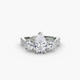 BW James Jewelers setting 9K White Gold / Pear Three-Stone with Pavé Band 2