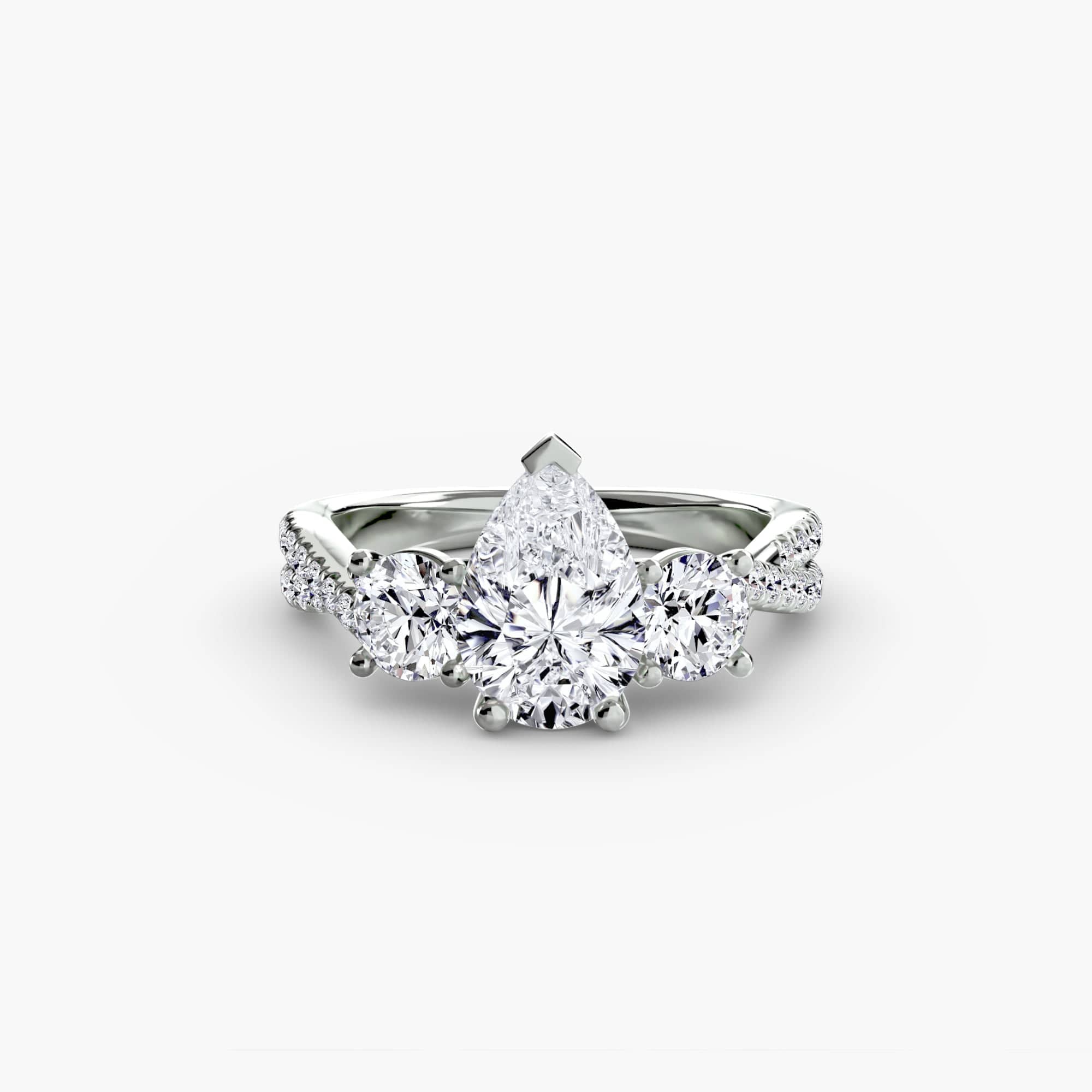 BW James Jewelers setting 9K White Gold / Pear Three-Stone with Pavé Band 2