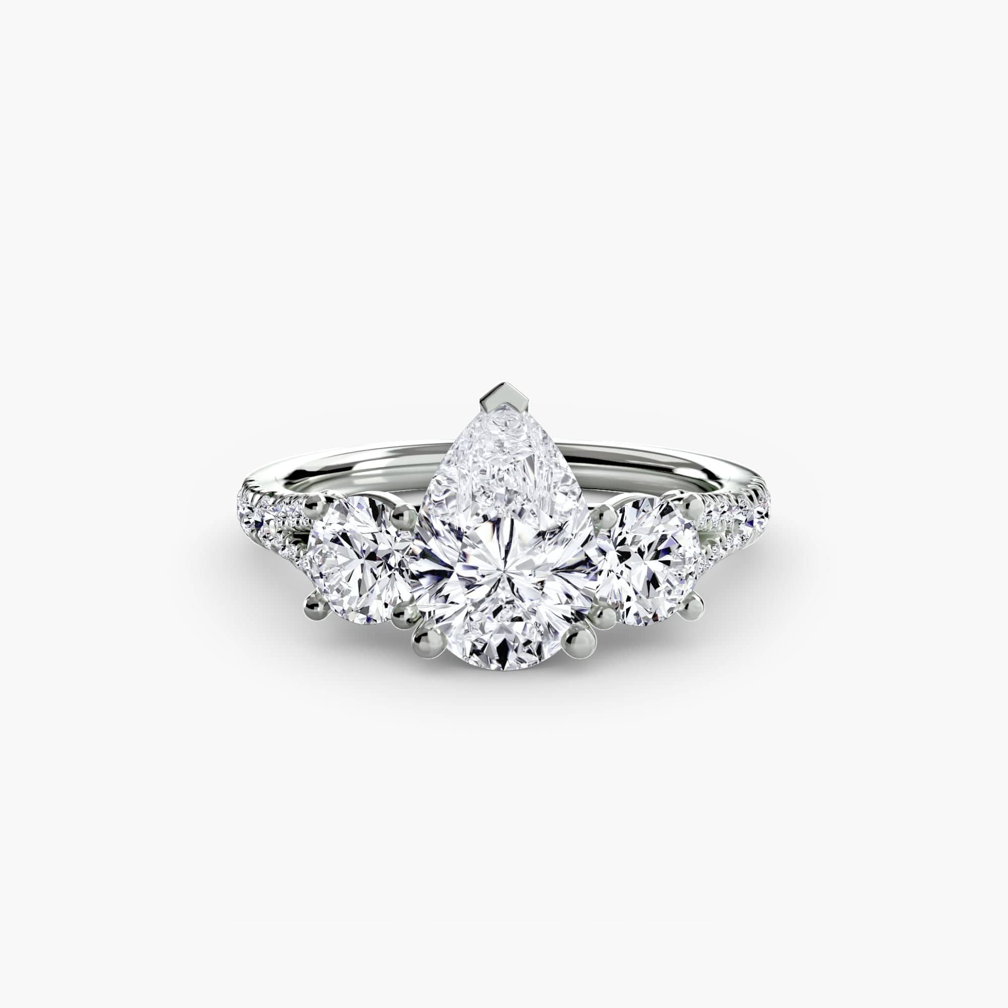 BW James Jewelers setting 9K White Gold / Pear Three-Stone with Pavé Band 3