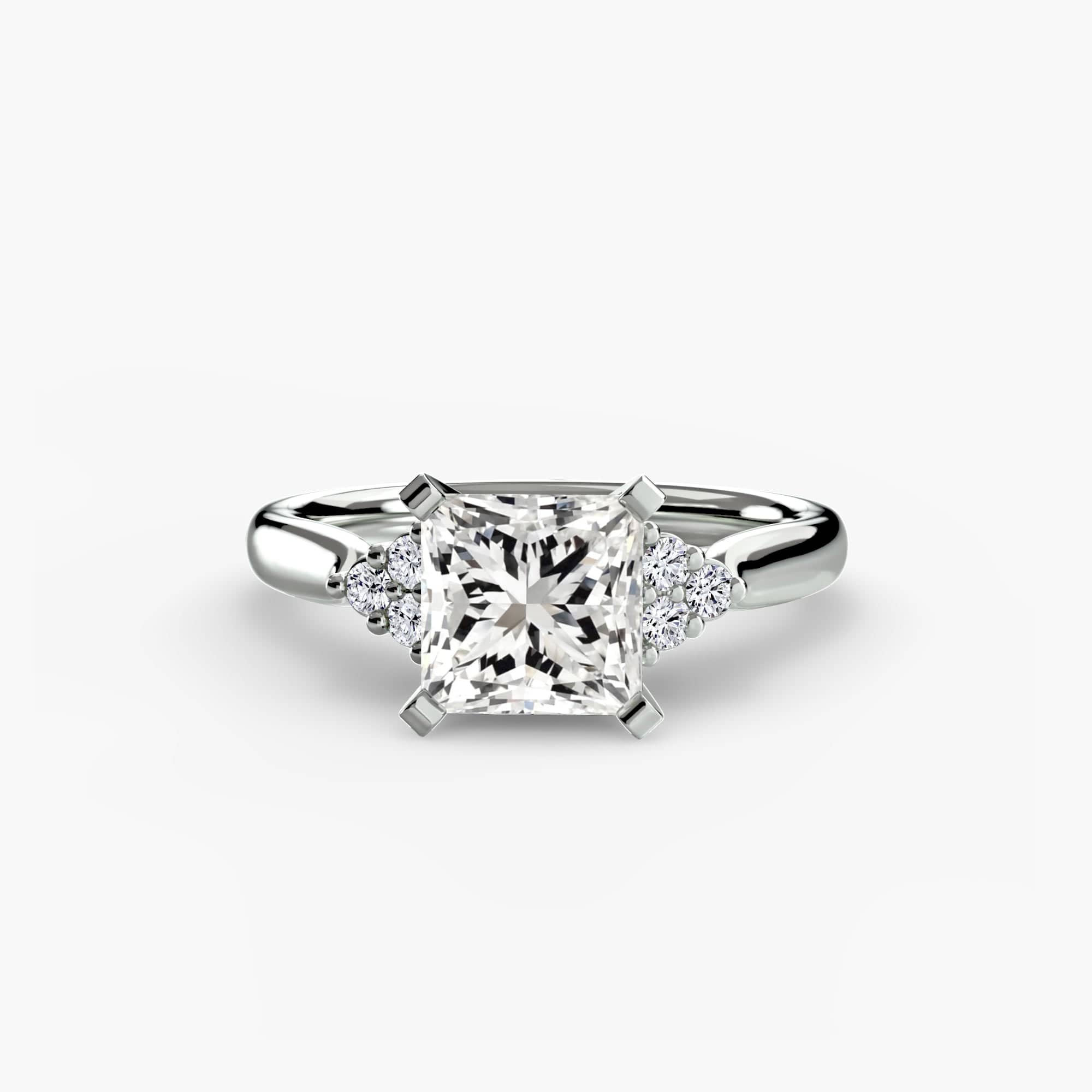 BW James Jewelers setting 9K White Gold / Princess Solitaire with Cluster Shoulders 2