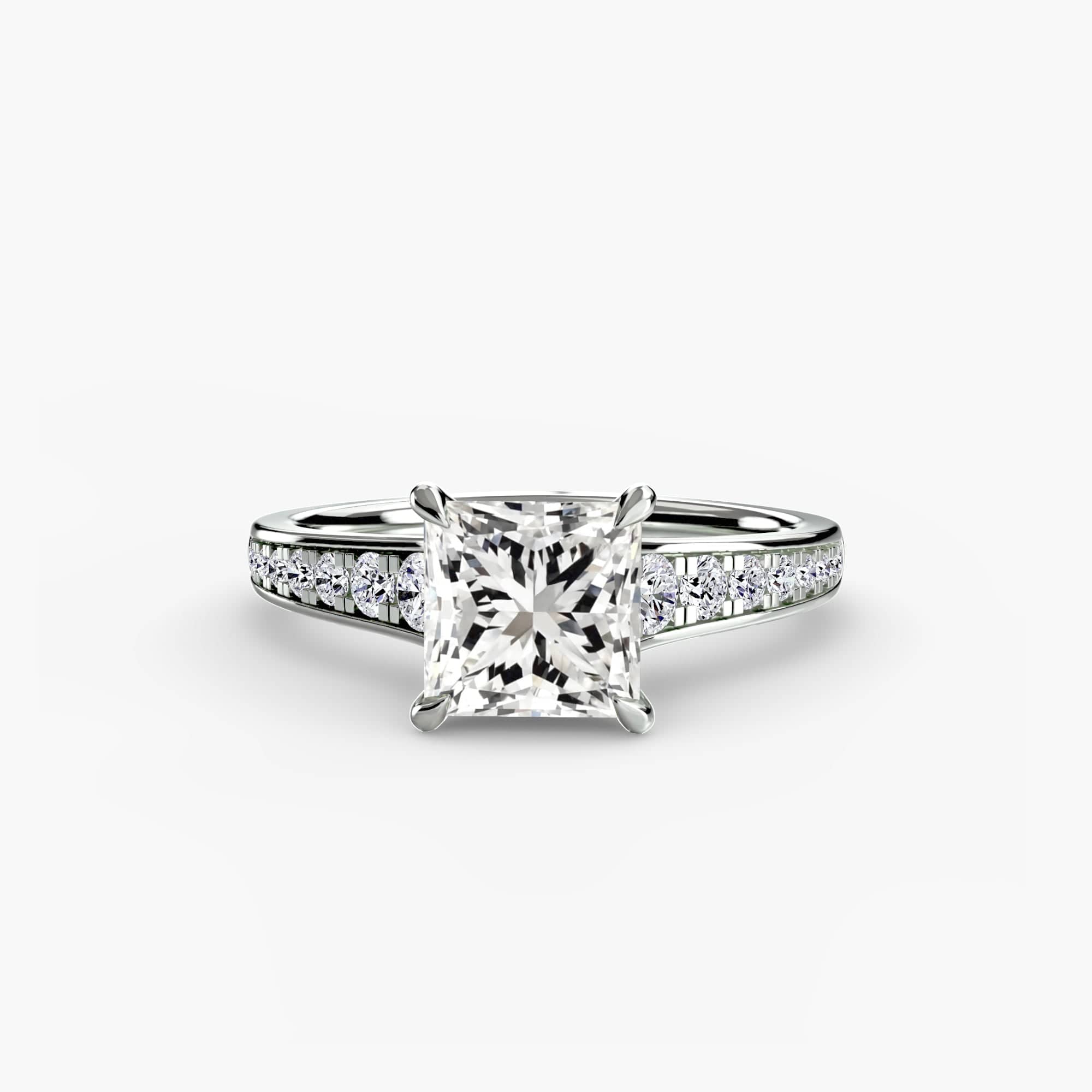 BW James Jewelers setting 9K White Gold / Princess Solitaire with Pavé 7
