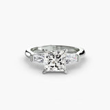 BW James Jewelers setting 9K White Gold / Princess Three-Stone Ring (Baguette Side Stones)
