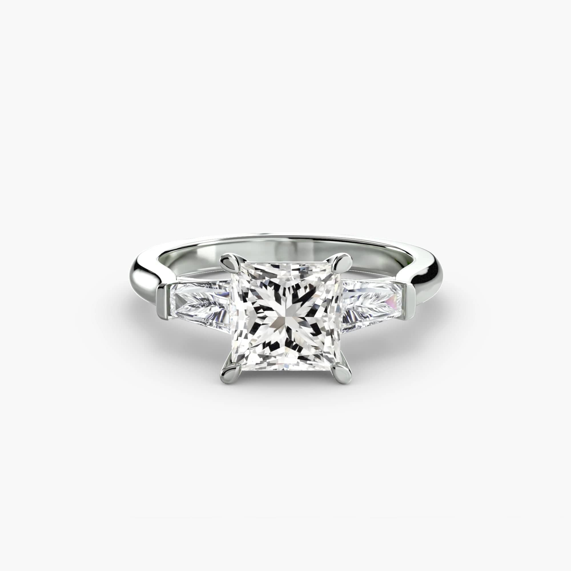 BW James Jewelers setting 9K White Gold / Princess Three-Stone Ring (Baguette Side Stones)