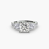 BW James Jewelers setting 9K White Gold / Princess Three-Stone Ring with Pavé Band 4