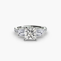 BW James Jewelers setting 9K White Gold / Princess Three-Stone Ring with Pavé Band 4