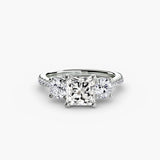 BW James Jewelers setting 9K White Gold / Princess Three-Stone with Pavé Band