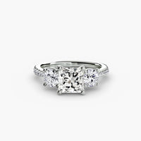 BW James Jewelers setting 9K White Gold / Princess Three-Stone with Pavé Band