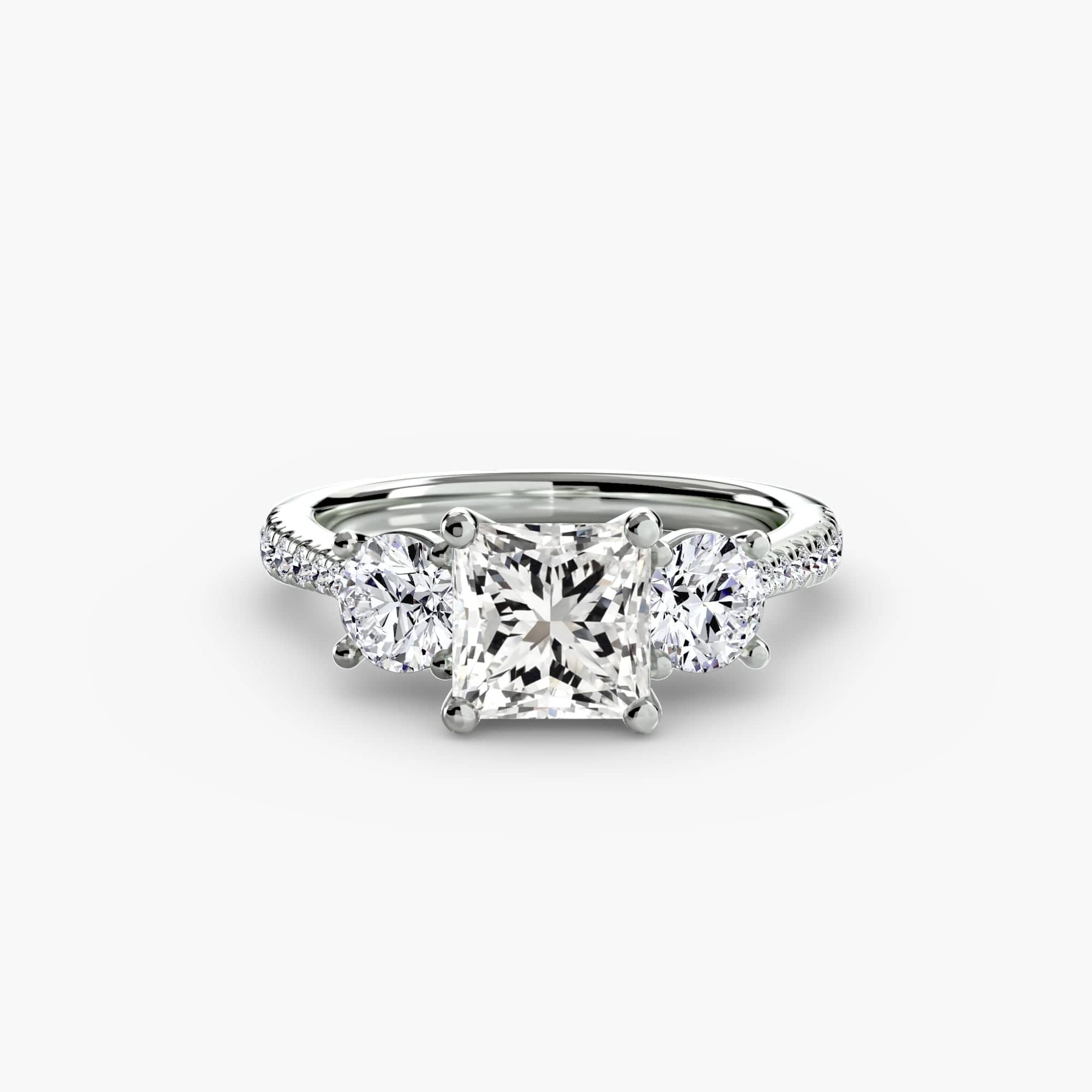 BW James Jewelers setting 9K White Gold / Princess Three-Stone with Pavé Band