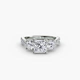 BW James Jewelers setting 9K White Gold / Princess Three-Stone with Pavé Band 2