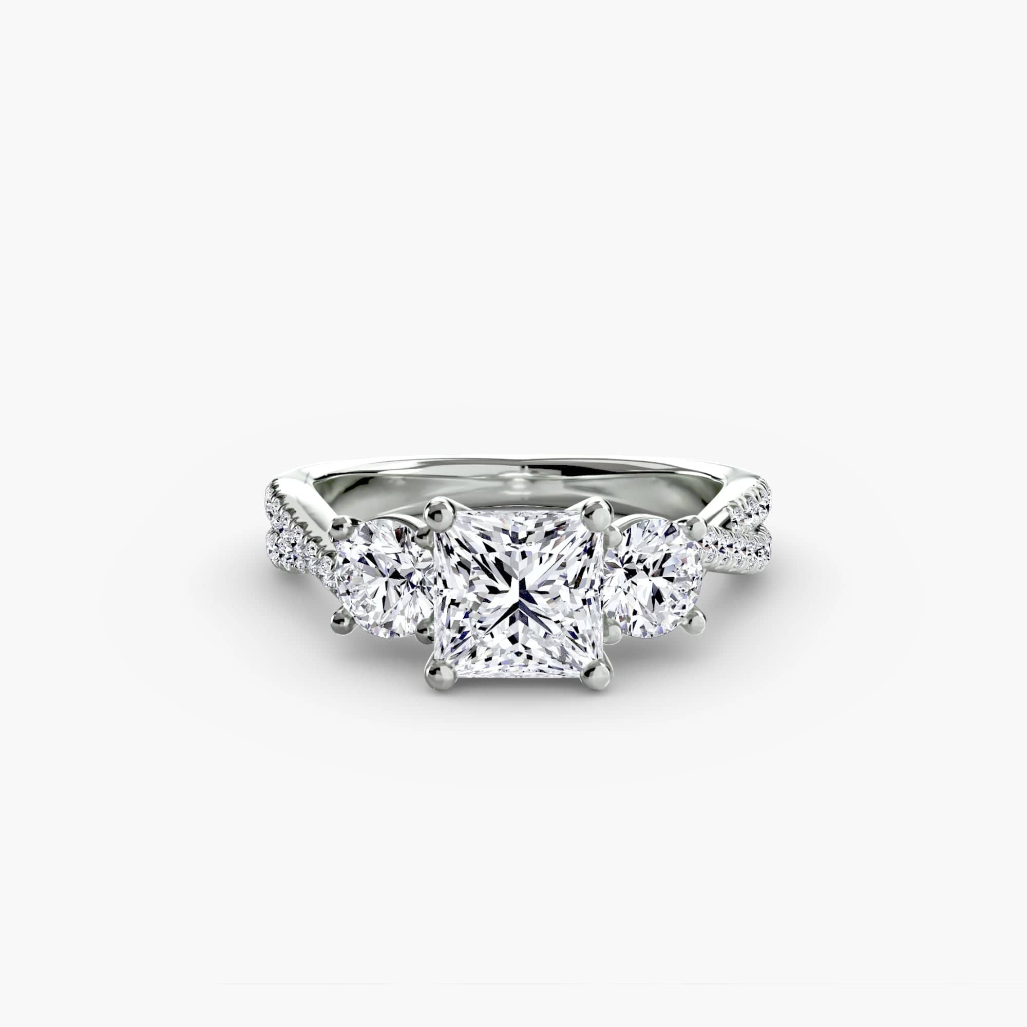 BW James Jewelers setting 9K White Gold / Princess Three-Stone with Pavé Band 2