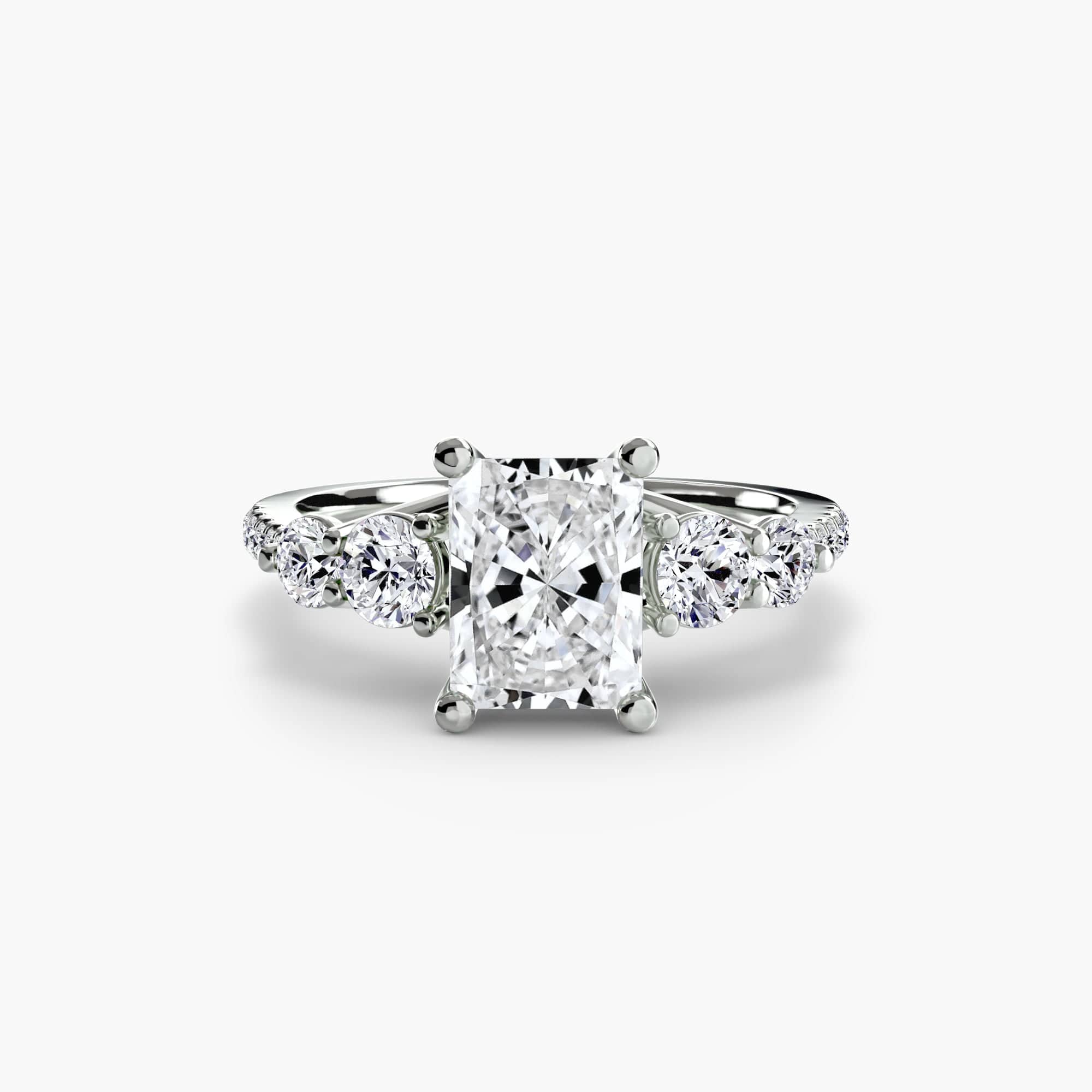 BW James Jewelers setting 9K White Gold / Radiant Five Stone Ring with Pavé Band