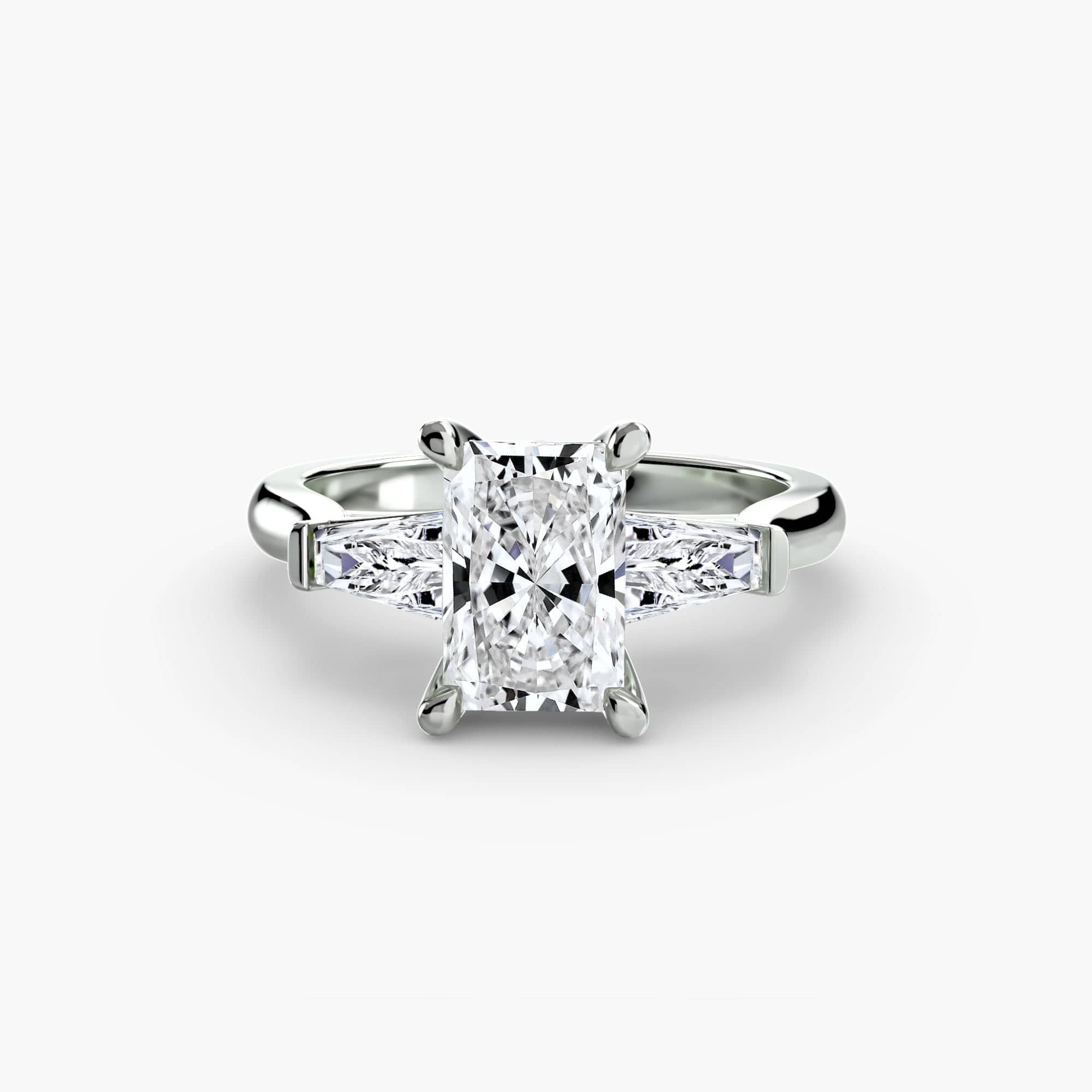 BW James Jewelers setting 9K White Gold / Radiant Three-Stone Ring (Baguette Side Stones) 2