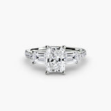 BW James Jewelers setting 9K White Gold / Radiant Three-Stone Ring with Pavé Band 4
