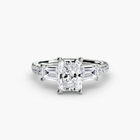 BW James Jewelers setting 9K White Gold / Radiant Three-Stone Ring with Pavé Band 4