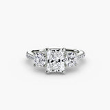 BW James Jewelers setting 9K White Gold / Radiant Three-Stone with Pavé Band