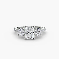 BW James Jewelers setting 9K White Gold / Radiant Three-Stone with Pavé Band