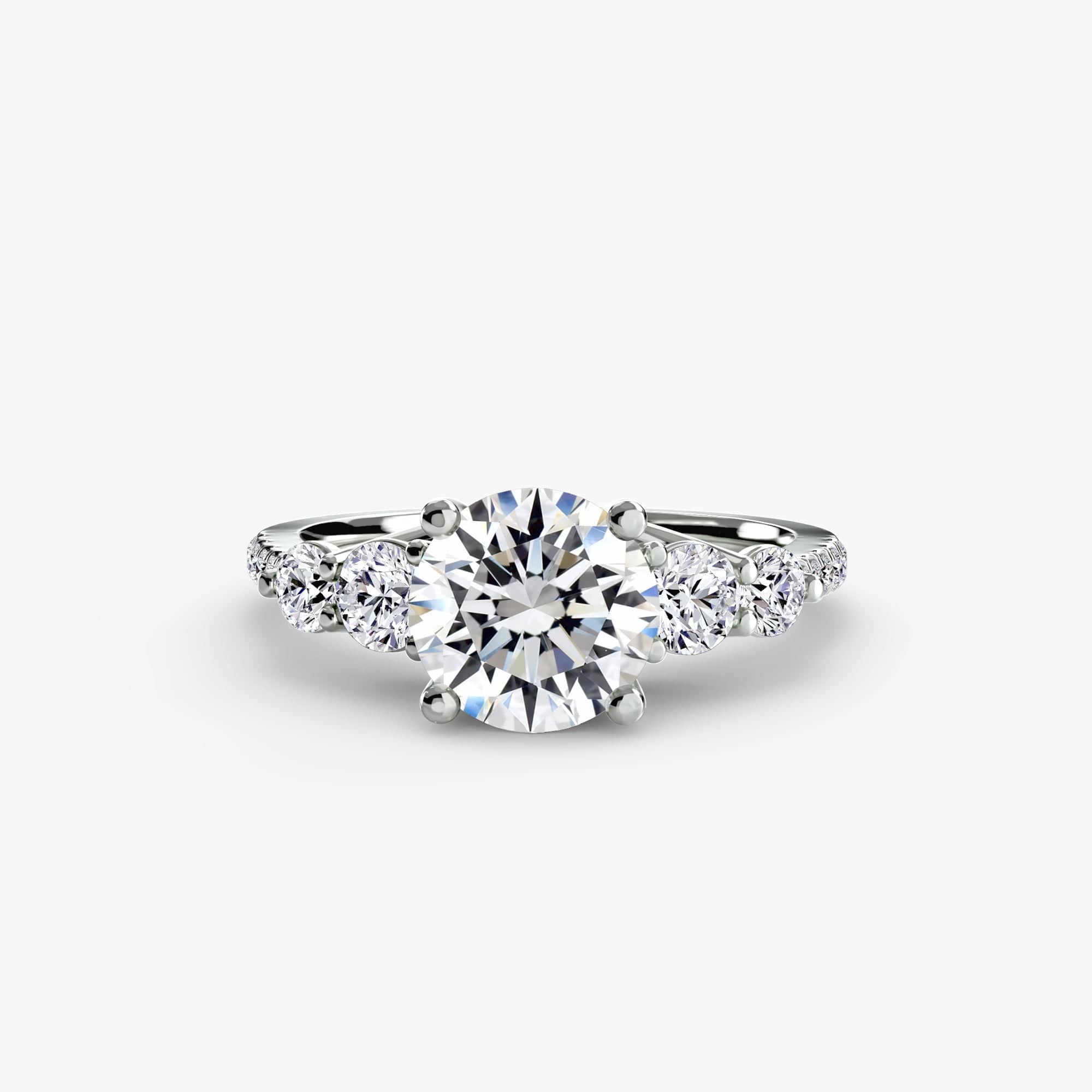 BW James Jewelers setting 9K White Gold / Round Five Stone Ring with Pavé Band