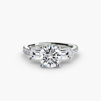 BW James Jewelers setting 9K White Gold / Round Three-Stone Ring with Pavé Band 4