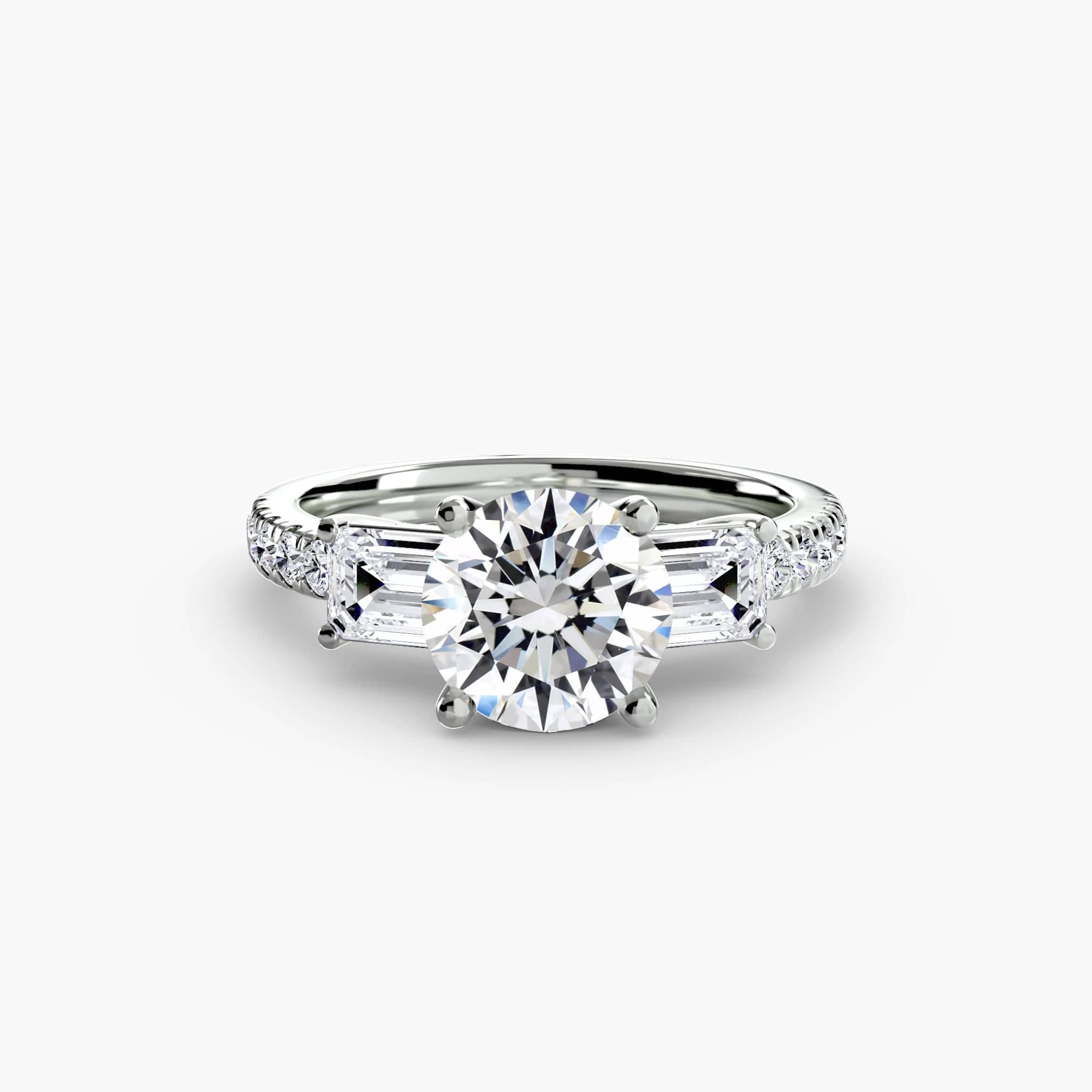 BW James Jewelers setting 9K White Gold / Round Three-Stone Ring with Pavé Band 4