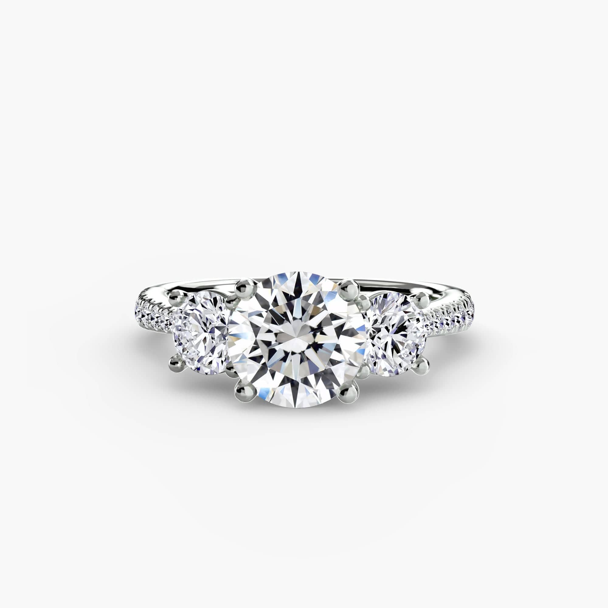 BW James Jewelers setting 9K White Gold / Round Three-Stone with Pavé Band