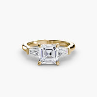 BW James Jewelers setting 9K Yellow Gold / Asscher Three-Stone Ring (Baguette Side Stones)