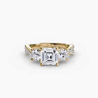 BW James Jewelers setting 9K Yellow Gold / Asscher Three-Stone with Pavé Band 2