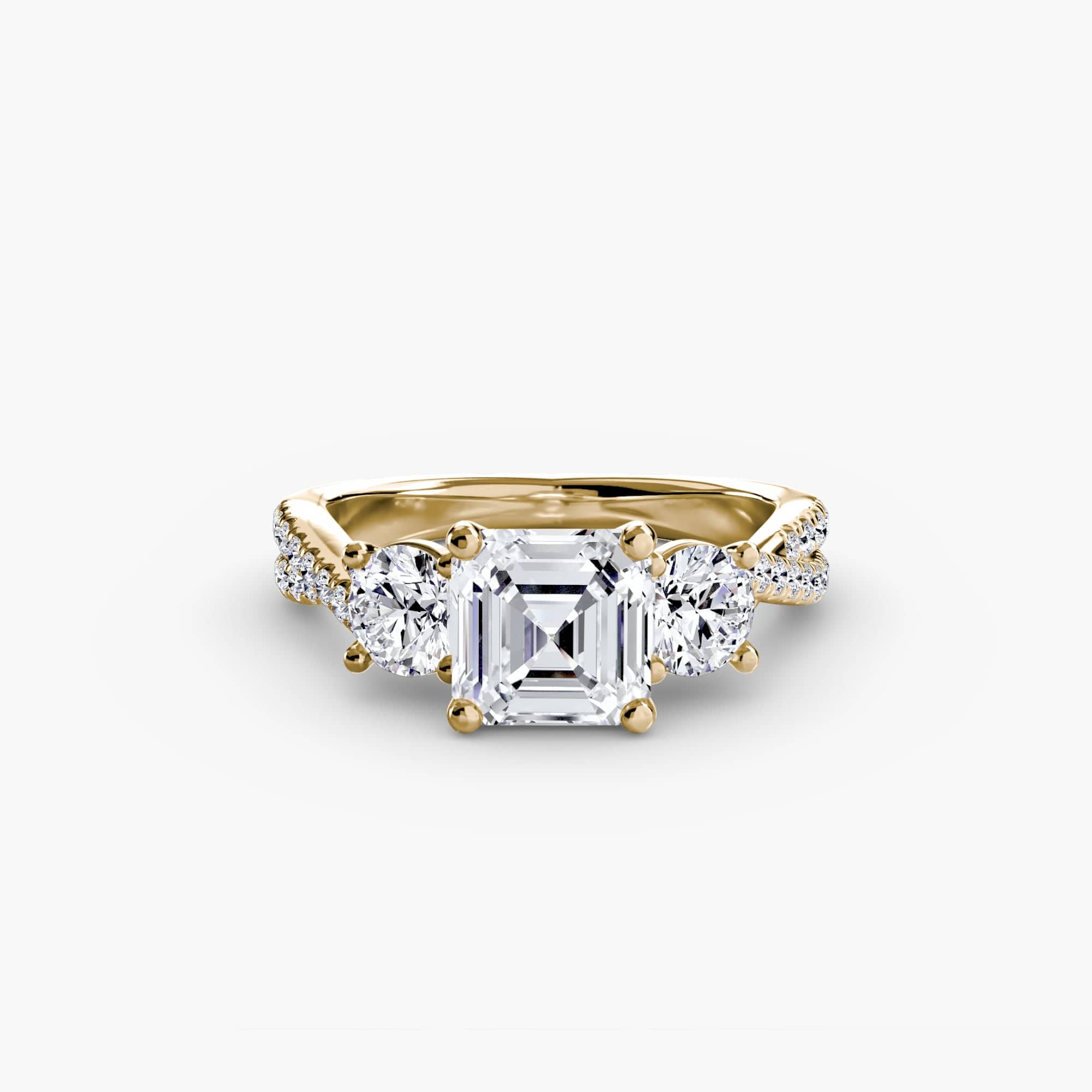 BW James Jewelers setting 9K Yellow Gold / Asscher Three-Stone with Pavé Band 2