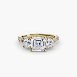BW James Jewelers setting 9K Yellow Gold / Asscher Three-Stone with Pavé Band 3