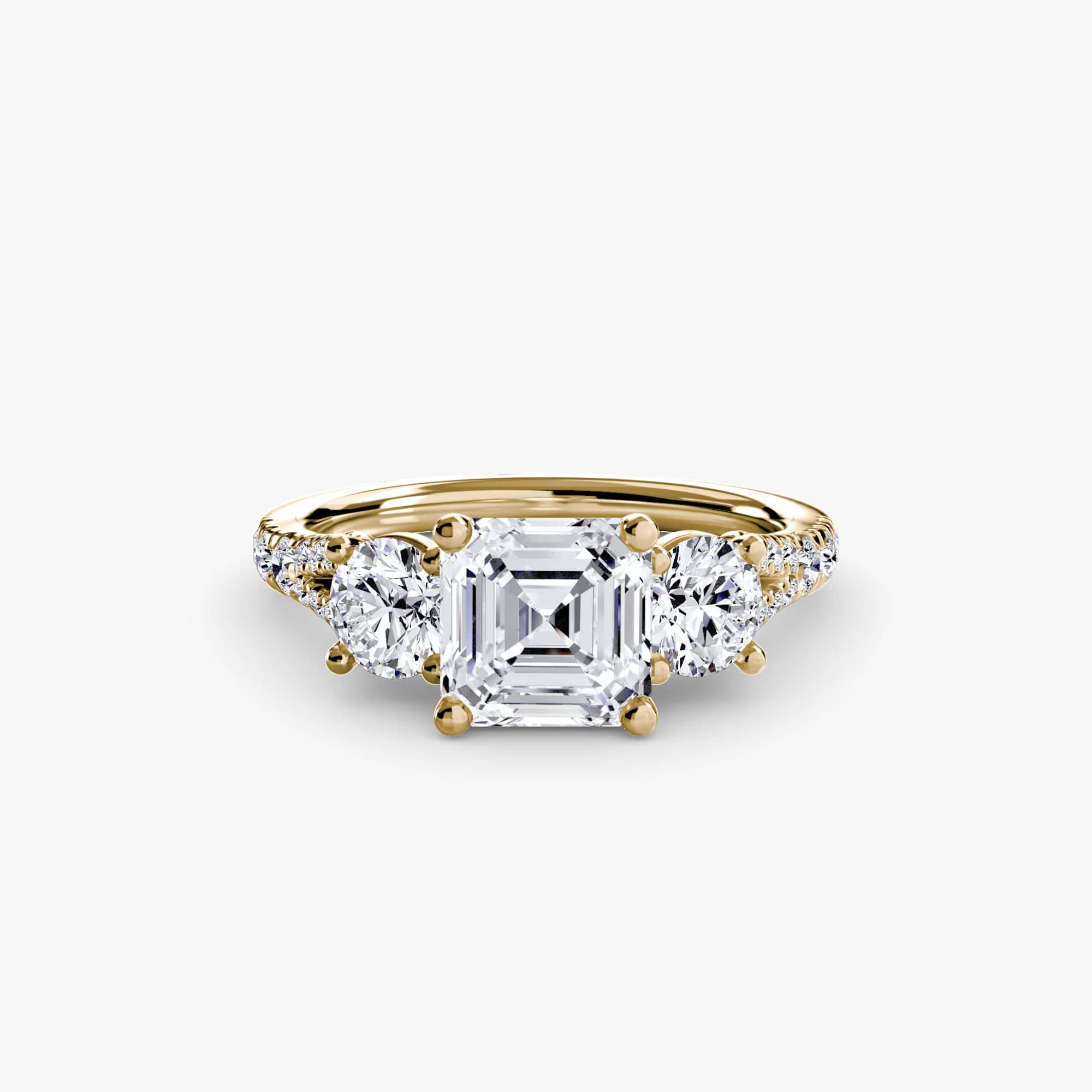 BW James Jewelers setting 9K Yellow Gold / Asscher Three-Stone with Pavé Band 3