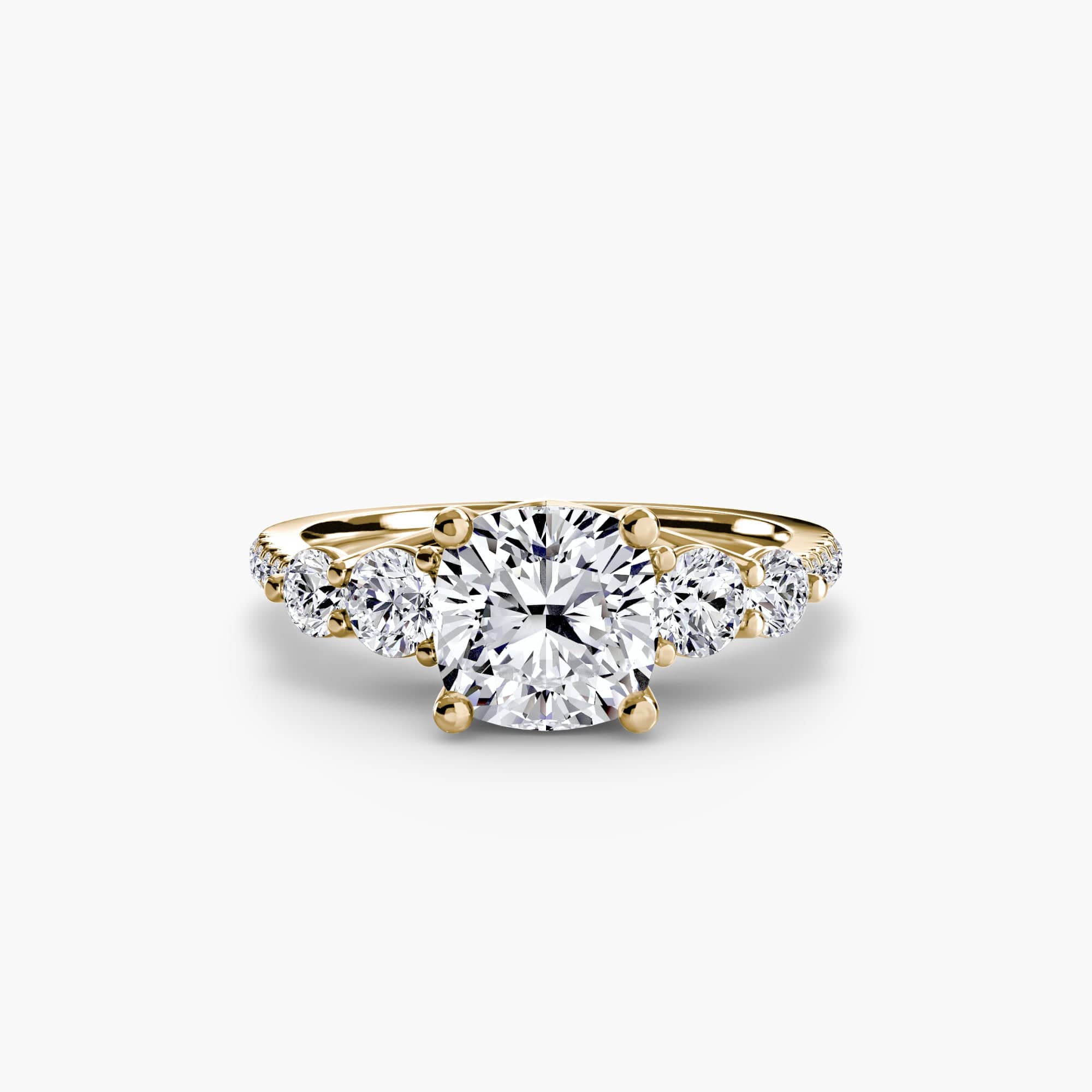 BW James Jewelers setting 9K Yellow Gold / Cushion Five Stone Ring with Pavé Band