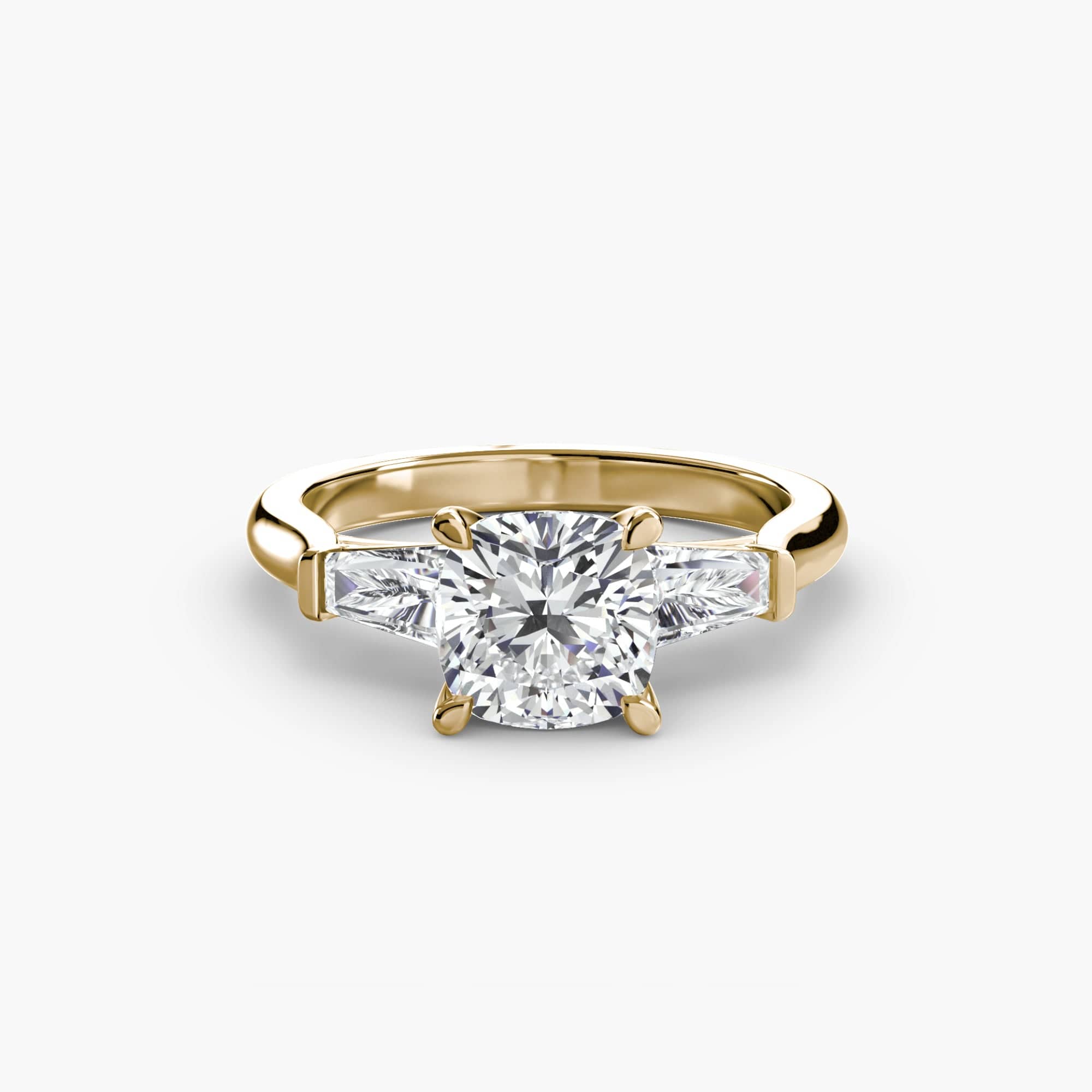 BW James Jewelers setting 9K Yellow Gold / Cushion Three-Stone Ring (Baguette Side Stones)