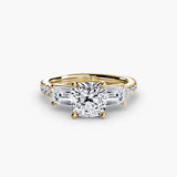 BW James Jewelers setting 9K Yellow Gold / Cushion Three-Stone Ring with Pavé Band 4