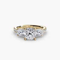 BW James Jewelers setting 9K Yellow Gold / Cushion Three-Stone Ring with Pavé Band 4