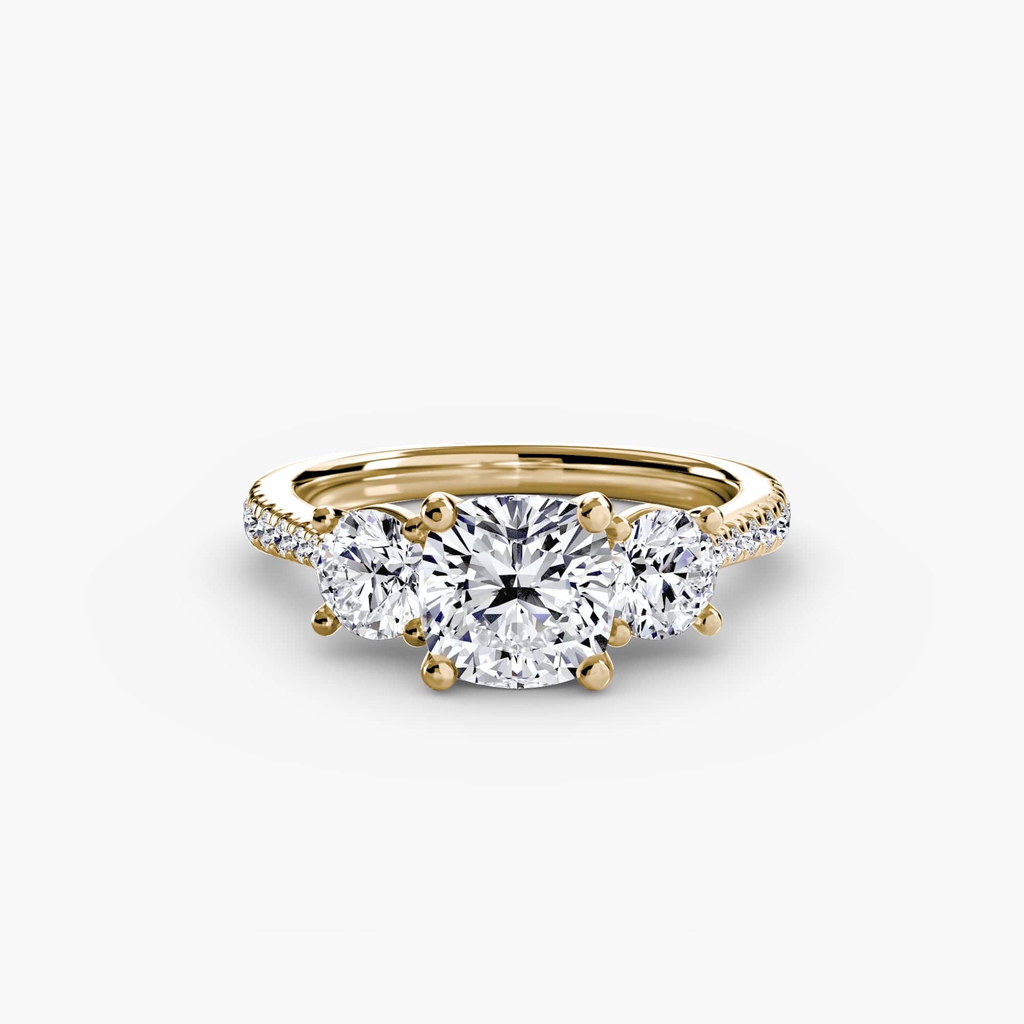 BW James Jewelers setting 9K Yellow Gold / Cushion Three-Stone with Pavé Band