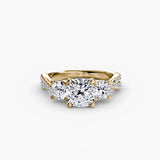 BW James Jewelers setting 9K Yellow Gold / Cushion Three-Stone with Pavé Band 2