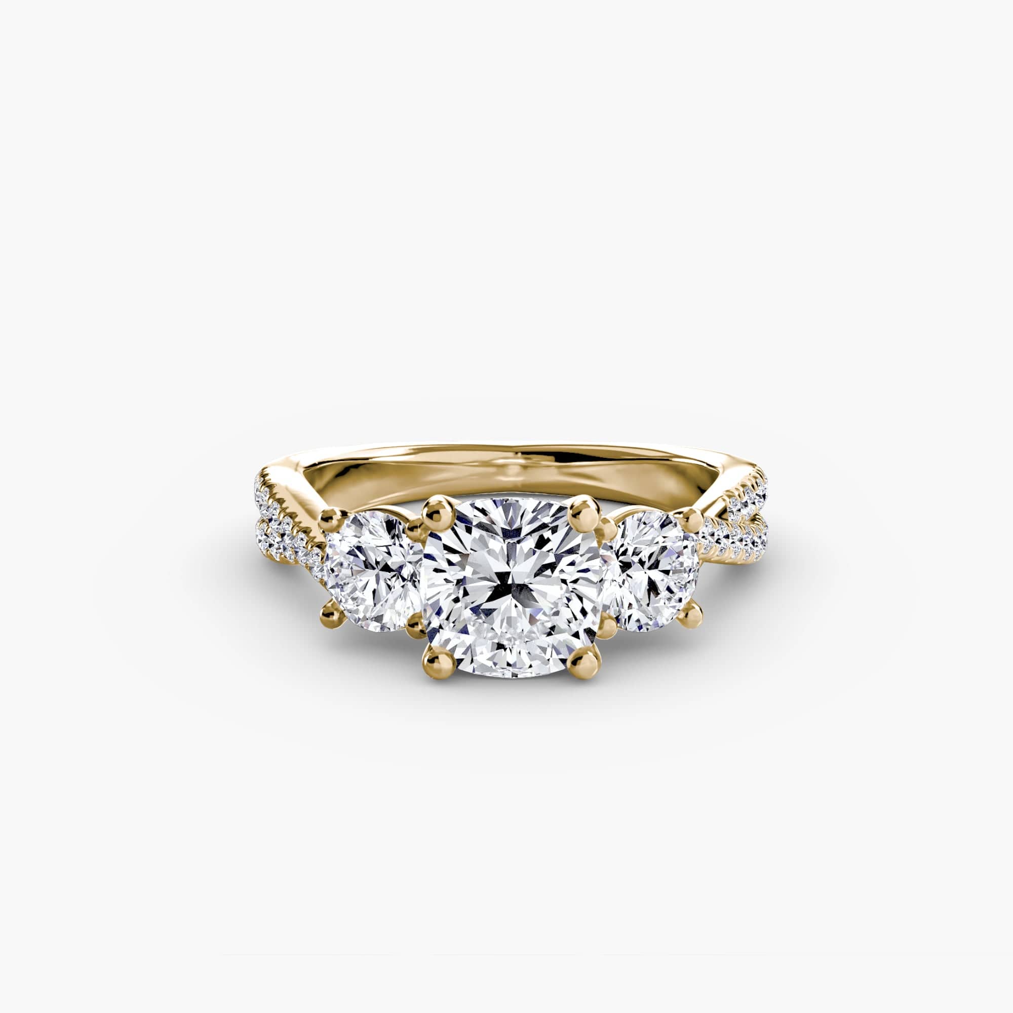 BW James Jewelers setting 9K Yellow Gold / Cushion Three-Stone with Pavé Band 2