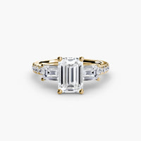 BW James Jewelers setting 9K Yellow Gold / Emerald Three-Stone Ring with Pavé Band 4