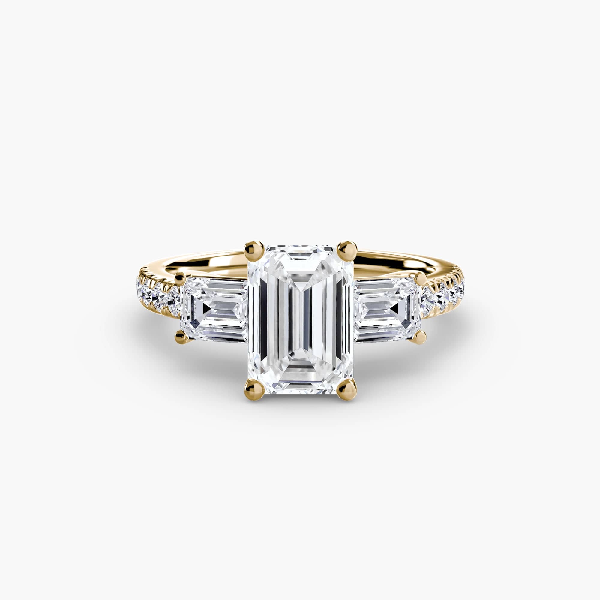 BW James Jewelers setting 9K Yellow Gold / Emerald Three-Stone Ring with Pavé Band 4