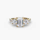 BW James Jewelers setting 9K Yellow Gold / Emerald Three-Stone with Pavé Band