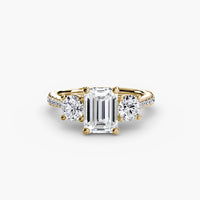 BW James Jewelers setting 9K Yellow Gold / Emerald Three-Stone with Pavé Band