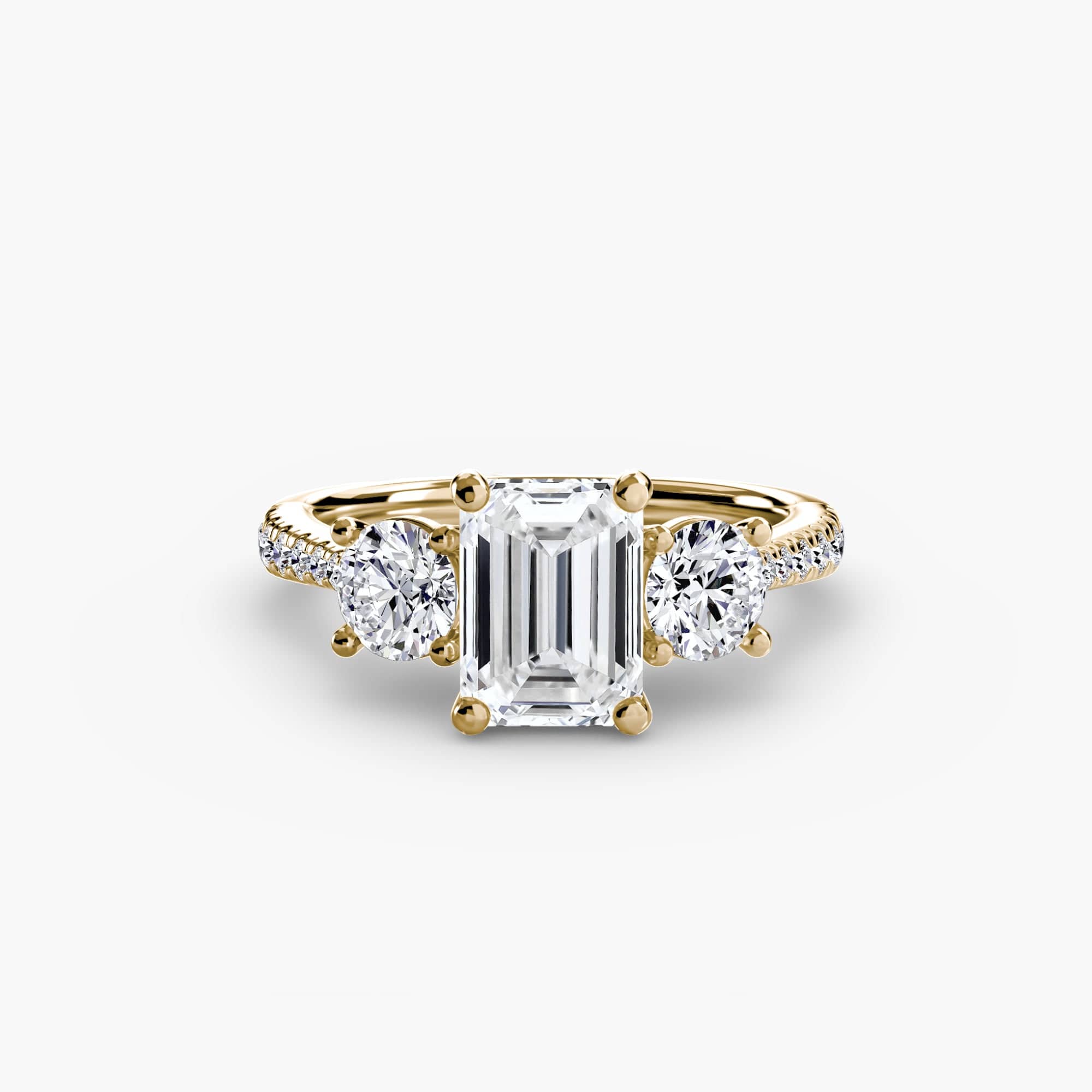 BW James Jewelers setting 9K Yellow Gold / Emerald Three-Stone with Pavé Band