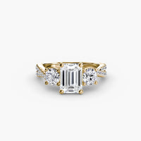 BW James Jewelers setting 9K Yellow Gold / Emerald Three-Stone with Pavé Band 2