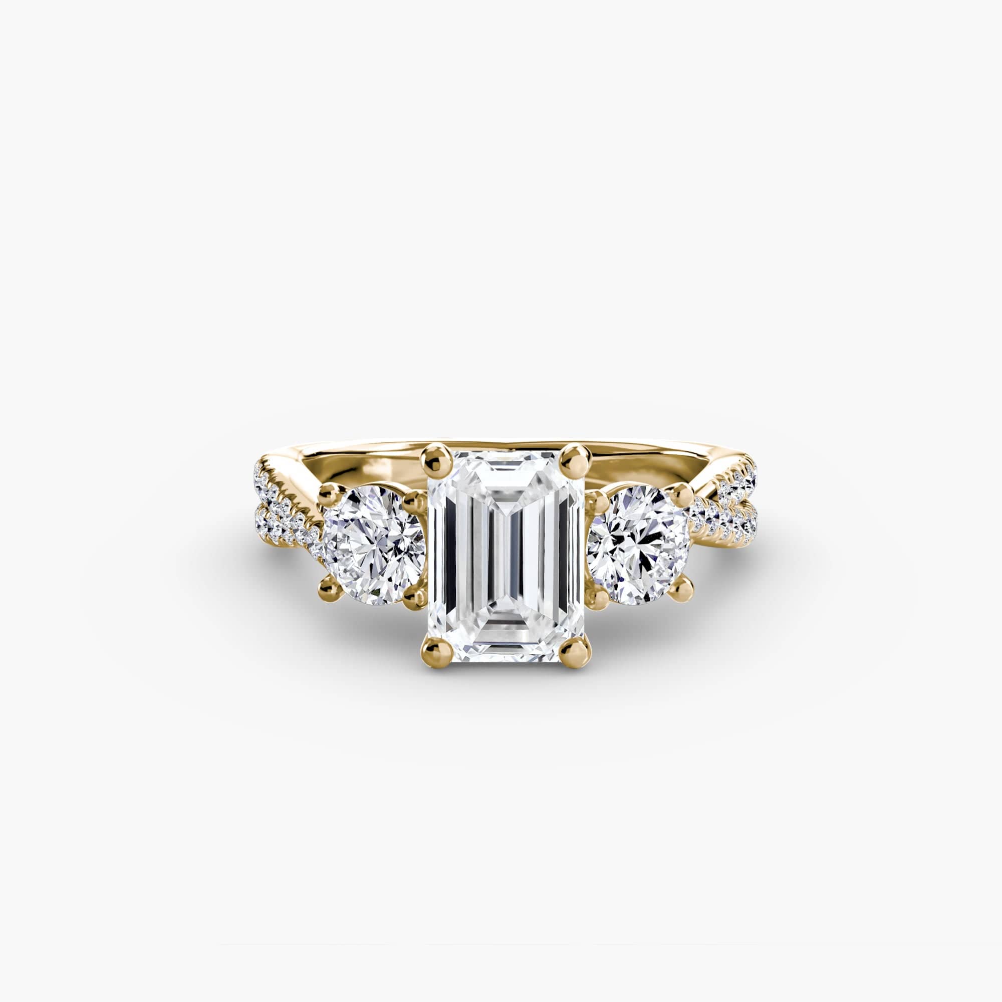 BW James Jewelers setting 9K Yellow Gold / Emerald Three-Stone with Pavé Band 2