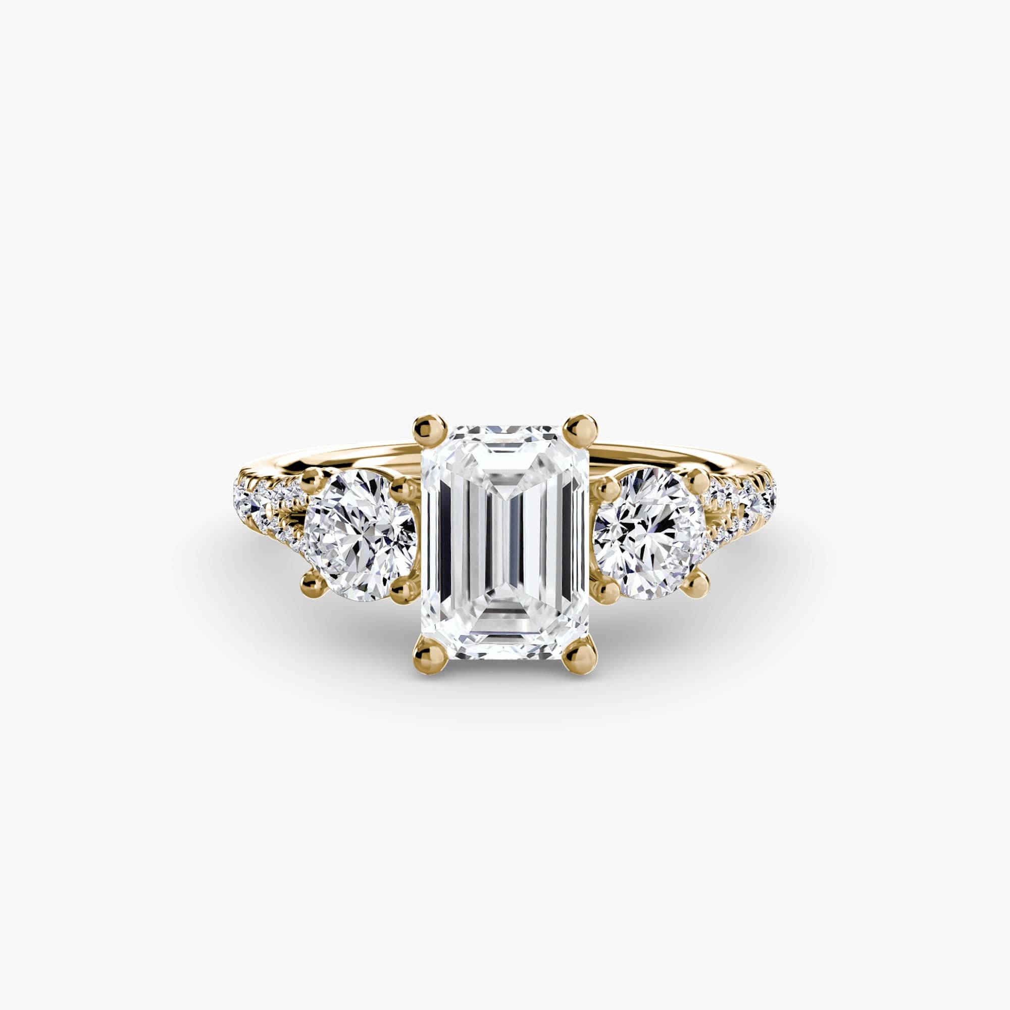 BW James Jewelers setting 9K Yellow Gold / Emerald Three-Stone with Pavé Band 3