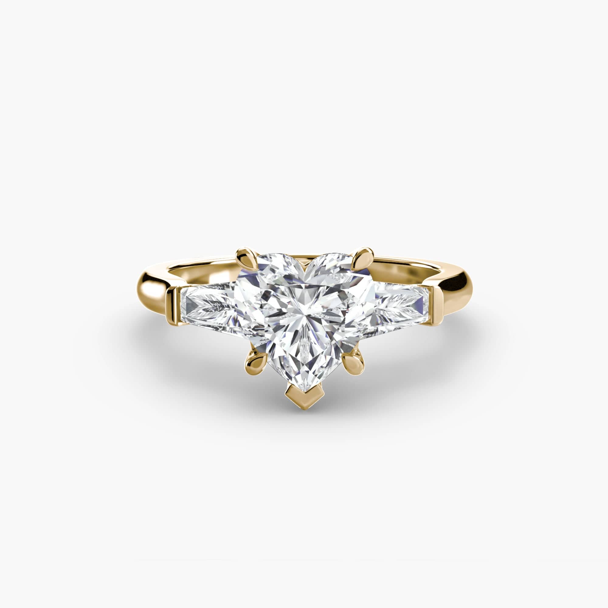 BW James Jewelers setting 9K Yellow Gold / Heart Three-Stone Ring (Baguette Side Stones)